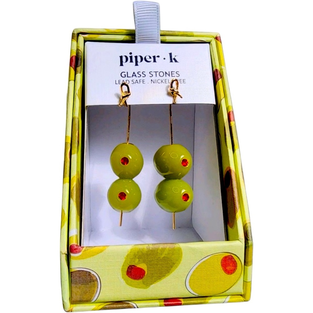 PIPER K Green Olive Glass Stone‎ Earrings